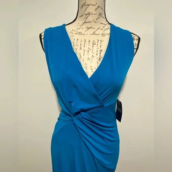 CHAPS Maxi full length slinky V-Neck dress. Size 4. Bright teal blue. NWT - Picture 2 of 11